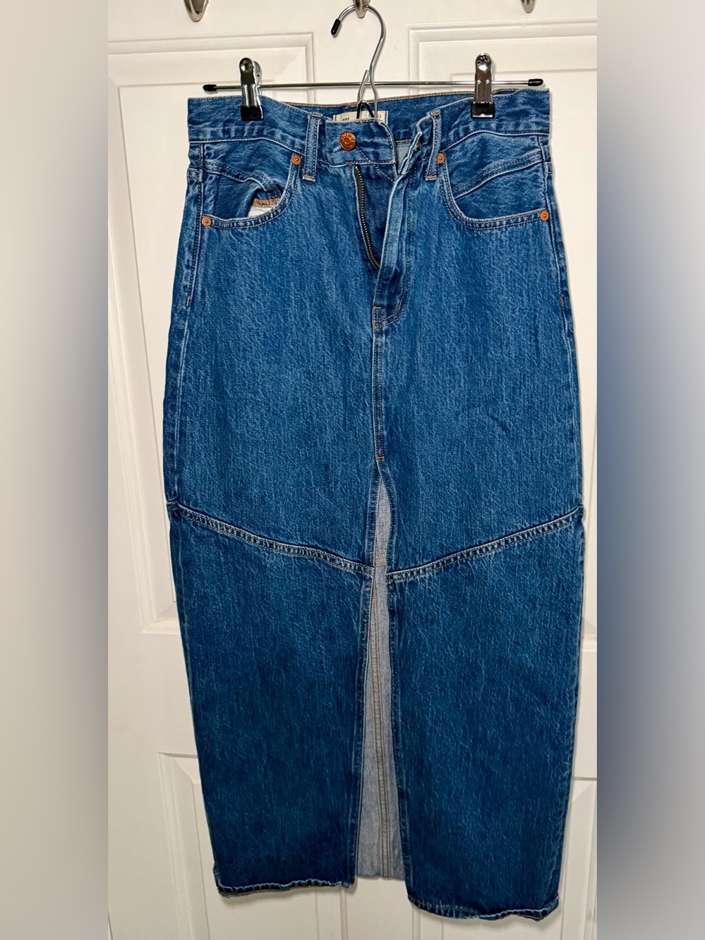Madewell Denim Midi Skirt Size 26 Blue Jean Front Slit Pencil Skirt
